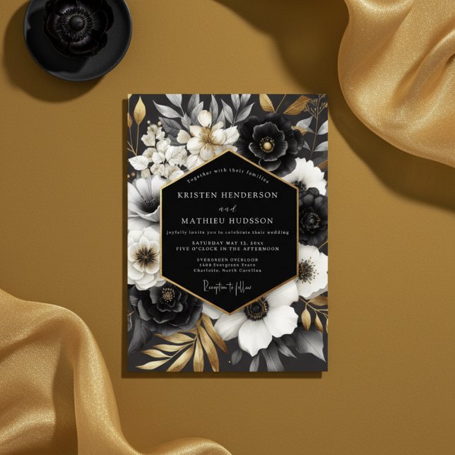 Convite Black Opulent Floral Wedding (Criador carregado)