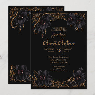 Convite Black Orchids Gótico Sweet 16