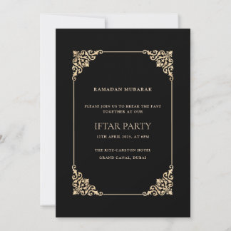 Convite Black Ornate Baroque Gold Script Iftar Party