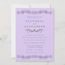 Convite Black Pale Purple Flourish Any Time Wedding