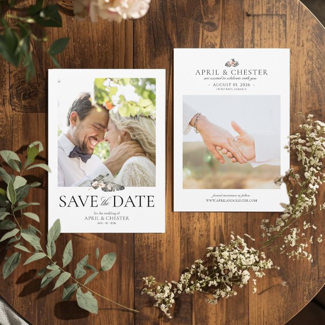 Convite Black Palm Photo Salvar a Data (Modern Save The Date Card)