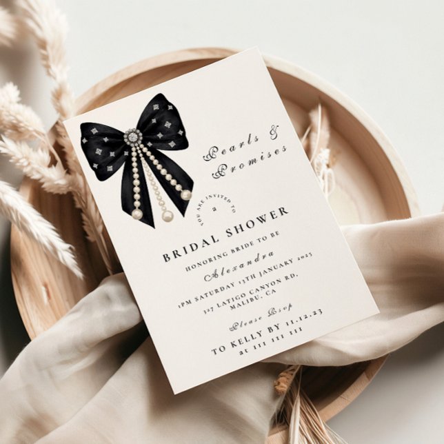 Convite Black Pearl Bow Bridal Shower (Criador carregado)