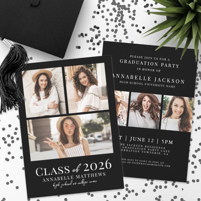 Convite Black Photo Graduation Party Invitation (Black Photo Graduation Party Invitation)
