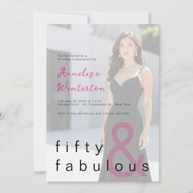 Convite Black Pink 50 and Fabulous 50th Birthday Party (Frente)