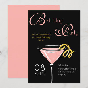 Convite Black pink coquetel sofisticado de aniversário