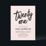 Convite Black & Pink | Festa de Aniversário Chic Twenty On<br><div class="desc">Celebre seu dia especial com este convite de festa de aniversário de 21 anos simples e elegante. Este design apresenta uma escrita à mão chic com um layout limpo na combinação de cores preto e rosa bege. Mais designs disponíveis na minha loja BaraBomDesign.</div>