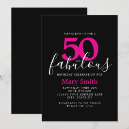 Convite Black Pink Fifty and Fabulous 50th Birthday Party