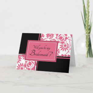 Convite Black & Pink Flower Bridesmaid Invitation Card