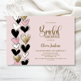 Convite Black Pink Gold Hearts Bridal Shower