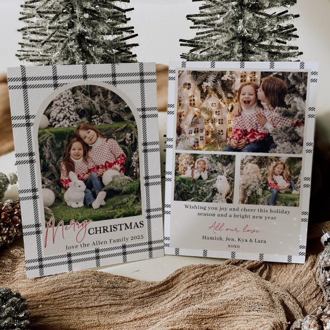 Convite Black Plaid Arch Photo Holiday Card (Criador carregado)