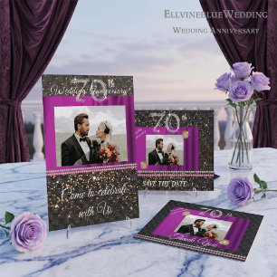 Convite Black Platinum & Pearls 70º Aniversário de Casamen