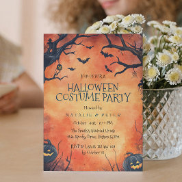 Convite Black Pumpkins Orange Halloween Festa de Costume