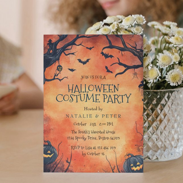 Convite Black Pumpkins Orange Halloween Festa de Costume (Criador carregado)
