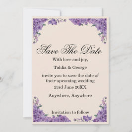 Convite Black & Purple Jacaranda Flowers Save the Date