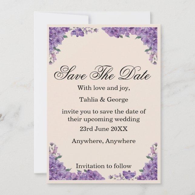 Convite Black & Purple Jacaranda Flowers Save the Date  (Frente)
