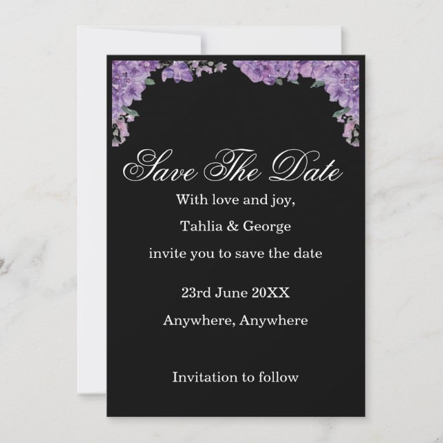 Convite Black & Purple Jacaranda Flowers Save the Date  (Frente)