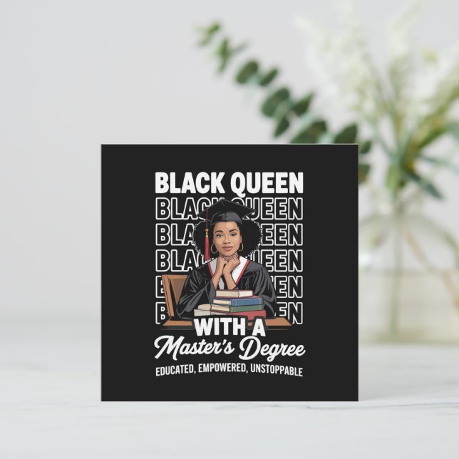 Convite Black Queen Masters Degree Graduation Educated  (Em pé/Frente)