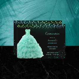 Convite Black Quinceanera Princess Mint Green Gown Luzes