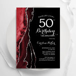 Convite Black Red Agate 50th Birthday<br><div class="desc">Preto,  vermelho e branco agate 50º convite de aniversário. Elegante design moderno com aquarela agate marble geode background,  faux glitter prata e tipografia. Trendy convida o cartão perfeito para uma comemoração de dia das mulheres na moda. Impressos convites Zazzle ou modelo de impressão digital instantânea para download.</div>