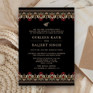 Convite Black Red Cream Ikat Anand Karaj Casamento Sikh