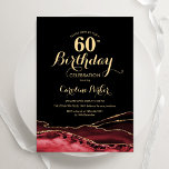 Convite Black Red Dourado Agate 60º aniversário<br><div class="desc">Preto,  vermelho e dourado,  60º convite de aniversário. Elegante design moderno com aquarela agate marble geode background,  faux glitter gold e typografia script font. Trendy convida o cartão perfeito para uma comemoração de dia das mulheres na moda. Impressos convites Zazzle ou modelo de impressão digital instantânea para download.</div>