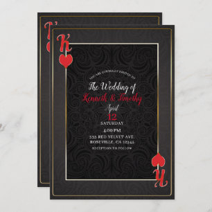 Convite Black & Red King of Hearts Card Elegant Wedding