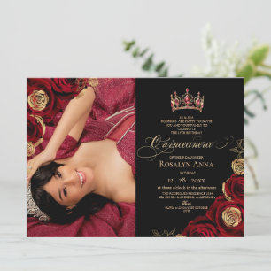Convite Black Red Roses Princesa Quinceañera