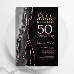 Convite Black Rosa Dourado Agate Surpresa 50º aniversário<br><div class="desc">Ouro preto e rosa agata a surpresa do 50º convite de aniversário. Elegante design moderno com aquarela agate marble geode background, faux glitter rosa gold e typografia script font. Trendy convida o cartão perfeito para uma comemoração de dia das mulheres na moda. Impressos convites Zazzle ou modelo de impressão digital...</div>