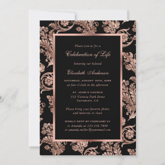 Convite Black Rose Dourado Floral Celebração da Vida