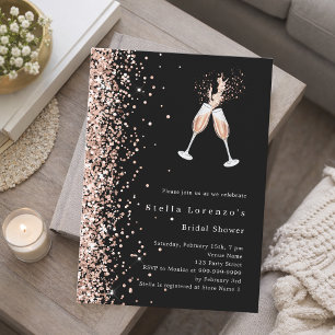 Convite Black rose gold glitter cheers party Bridal Shower