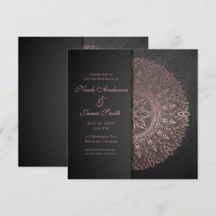 Convite Black & Rose Gold Mandala Elegante Casamento Matri