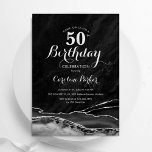 Convite Black Silver Agate Marble 50º aniversário<br><div class="desc">Prata preta agata 50º convite de aniversário. Elegante design moderno com aquarela agate marble geode background,  faux glitter prata e tipografia. Trendy convida o cartão perfeito para uma comemoração de dia das mulheres na moda. Impressos convites Zazzle ou modelo de impressão digital instantânea para download.</div>