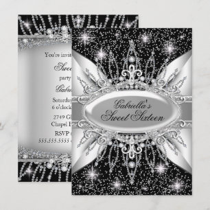 Convite Black & Silver Sparkle Diamond Sweet 16