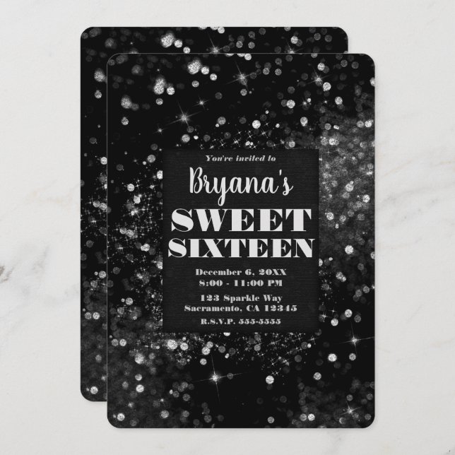 Convite Black Silver Sparparte Lights Glam Glam Doce 16 Pa (Frente/Verso)