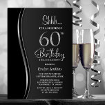 Convite Black Silver Surprise 60th Birthday<br><div class="desc">Convide seus amigos e entes queridos com esta moderna surpresa negra e prateada 60º convite de aniversário. A área de texto personalizável neste modelo de convite permite que você inclua facilmente todos os detalhes necessários para sua celebração especial de aniversário, incluindo as informações de data, hora, local e RSVP. Uma...</div>