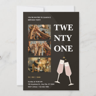 Convite Black Simple Modern Birthday Invitation