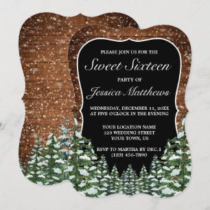 Convite Black Snowy Wood & Forest Pine Sweet 16