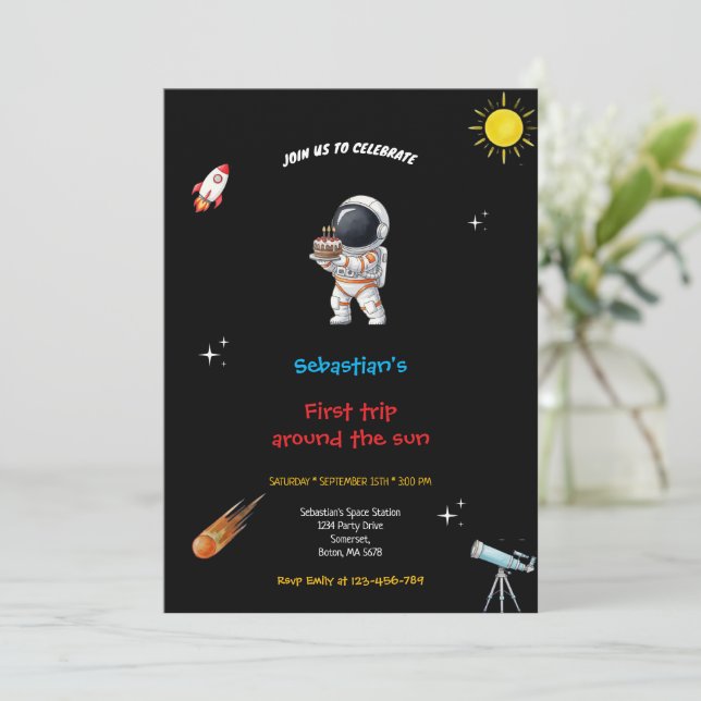 CONVITE BLACK SPACE BIRTHDAY INVITATION (Em pé/Frente)