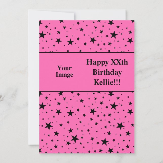 Convite Black Stars On Pink With Message Photo Aniversário (Frente)