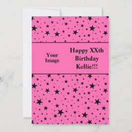 Convite Black Stars On Pink With Message Photo Aniversário