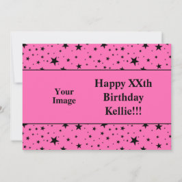 Convite Black Stars On Pink With Message Photo Aniversário