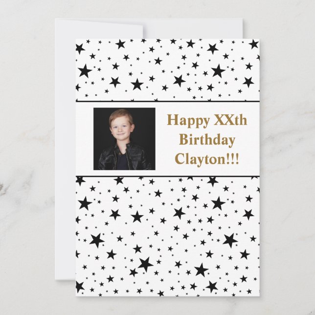 Convite Black Stars with Message Photo Birthday (Frente)