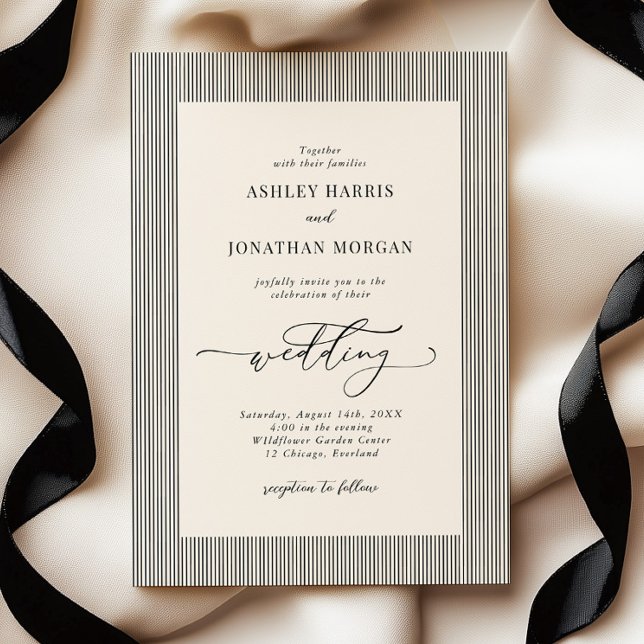 Convite Black Stripes Old Money Wedding Invitation (Criador carregado)