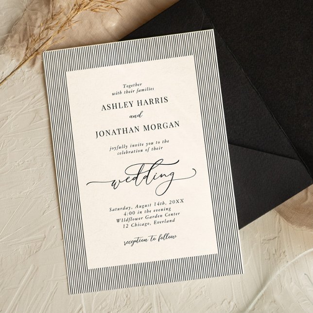Convite Black Stripes Old Money Wedding Invitation (Criador carregado)