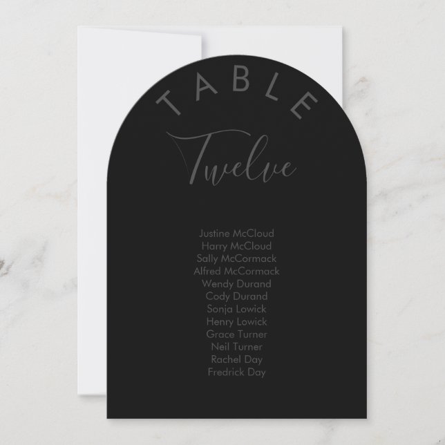 Convite Black Stylish Arched Black Guest Seating Chart (Frente)