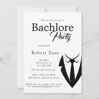 Convite Black Suit & Tie Men's Bachelor Party Invitation