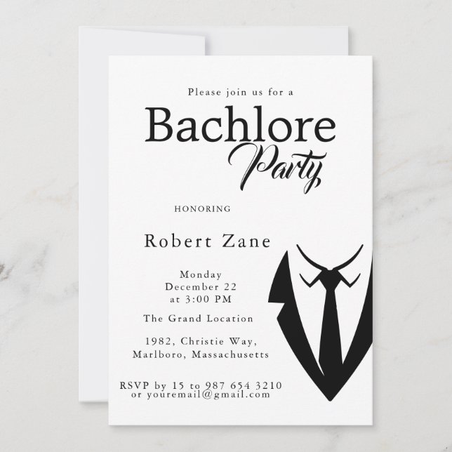 Convite Black Suit & Tie Men's Bachelor Party Invitation (Frente)