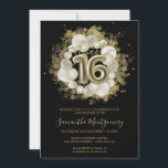 Convite Black Sweet 16 Balões Dourados De Aquarela<br><div class="desc">Diga aos seus amigos que marquem seus calendários para o seu dia especial com estes belos e empoeirados convites do Sweet 16. Cada convite apresenta um design festivo com belos balões, perfeito para se preparar para um dia de diversão e celebração. Quer você pretenda hospedar uma grande festa ou uma...</div>