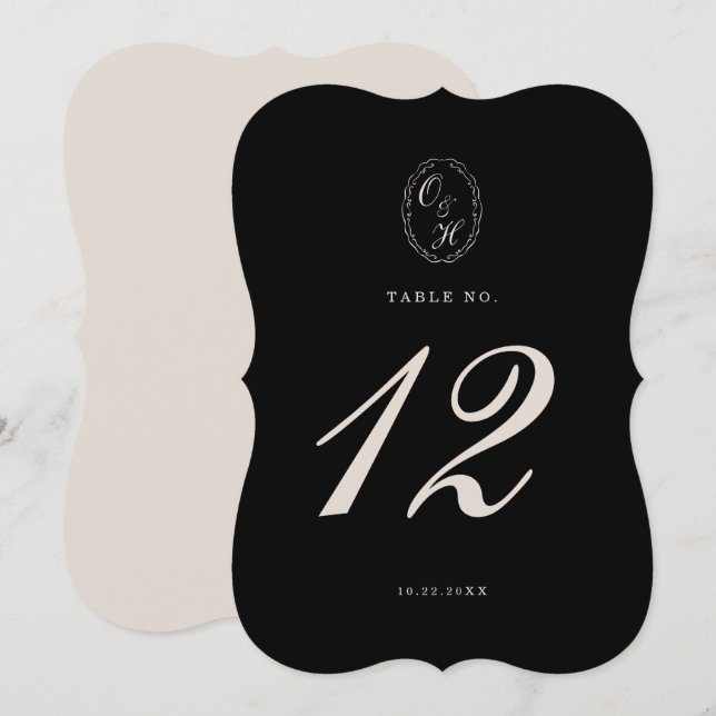 Convite Black Tie Die-Cut Wedding Table Number (Frente/Verso)