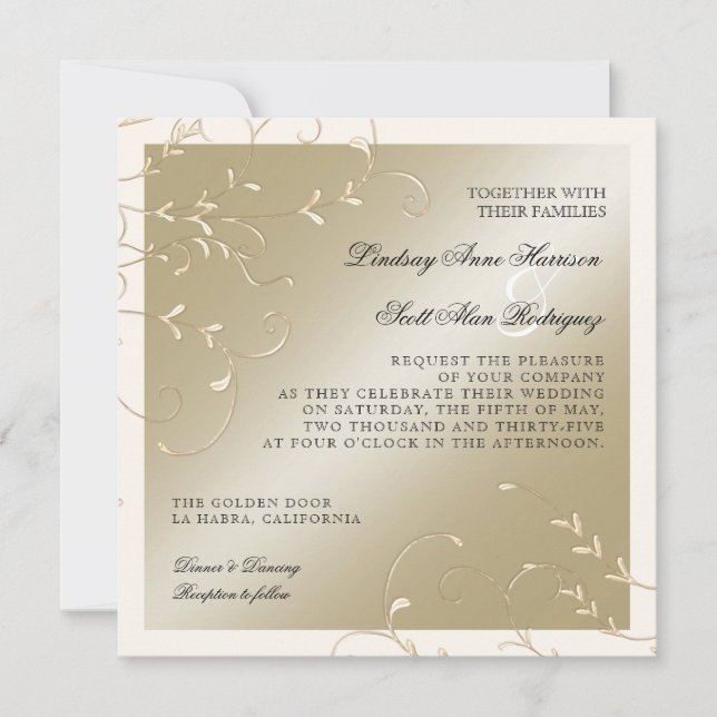 Convite Black Tie Elegance, Champagne Cream Wedes Cards (Frente)